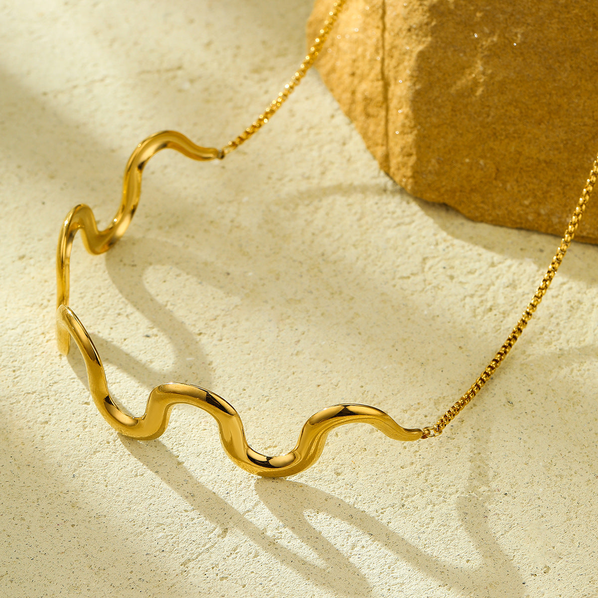 Titanium steel wave necklace bracelet 18K gold stainless steel jewelry set